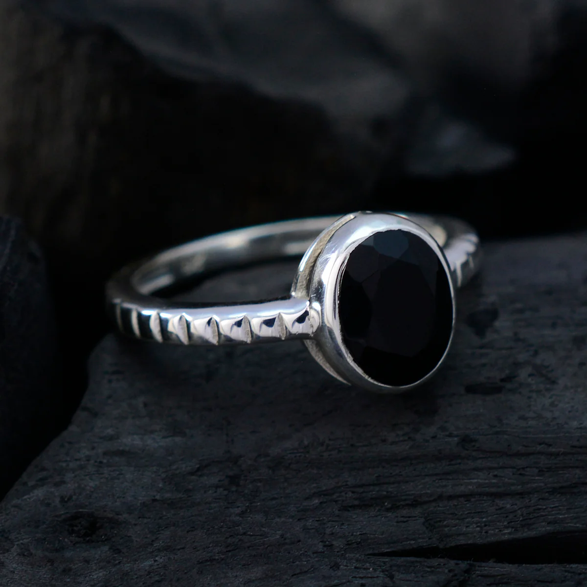 Black Onyx Solitaire Korean 925 Sterling Silver Black Gems Dainty Abstract Ring Jewellery - Image 4