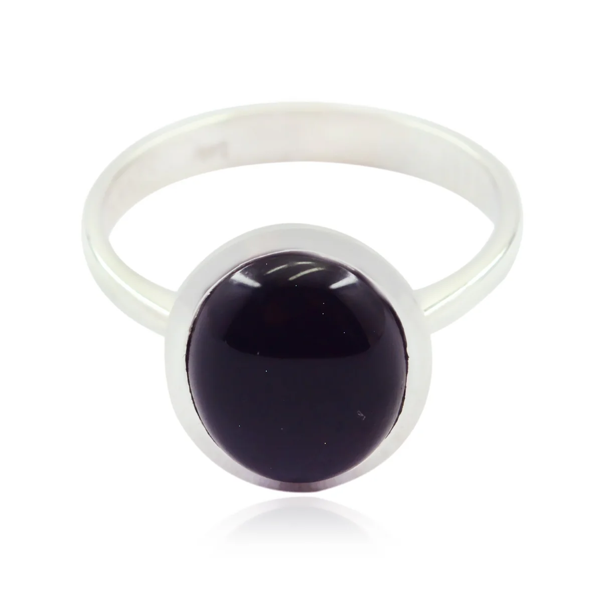 Black Onyx Solitaire Korean Sterling Silver Black Gems Whisper-thin Trendy Ring Jewelry