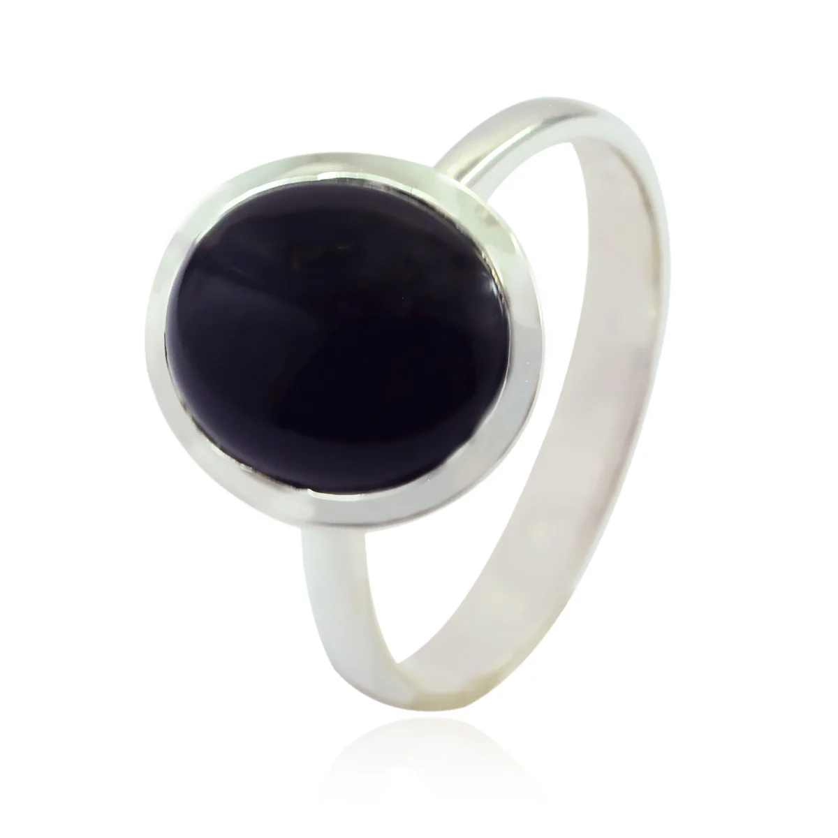 Black Onyx Solitaire Korean Sterling Silver Black Gems Whisper-thin Trendy Ring Jewelry - Image 3
