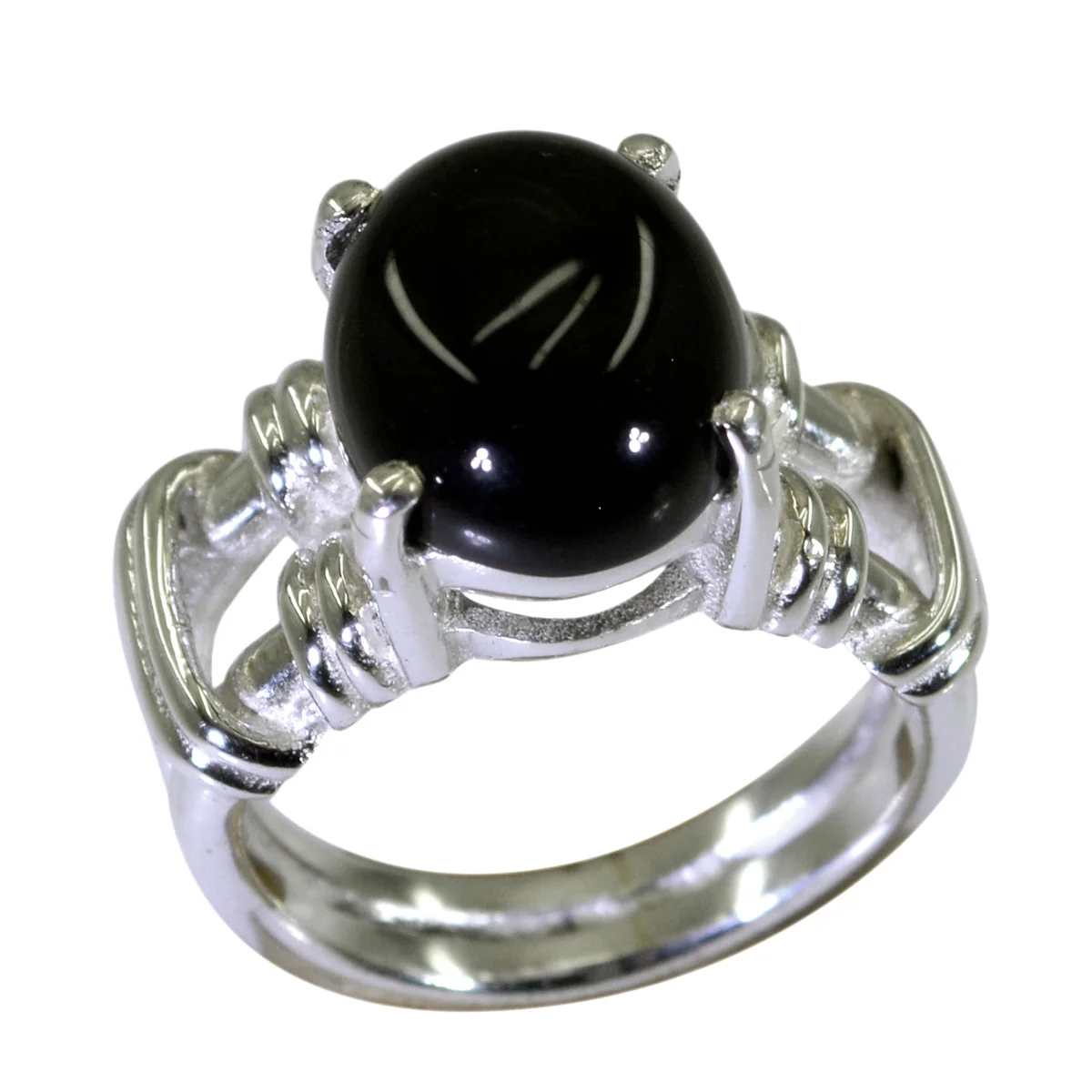 Black Onyx Solitaire Middle Eastern Silver Black Gems Eye-catching Rope-Wire Ring Jewellery