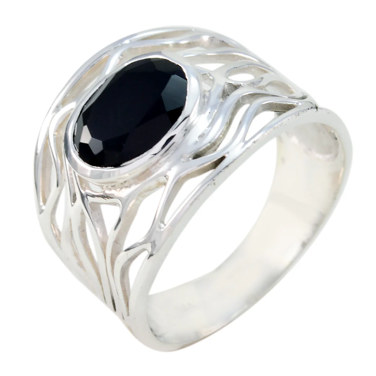 Black Onyx Solitaire Middle Eastern Sterling Silver Black Gemstones Minimal Rope-Wire Ring Jewellery - Image 2