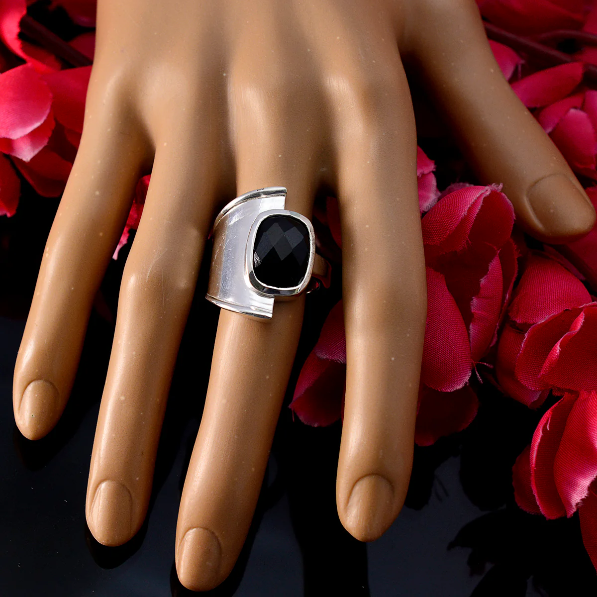Black Onyx Solitaire Moroccan 925 Silver Black Gems Versatile Signet Ring Jewelry - Image 5
