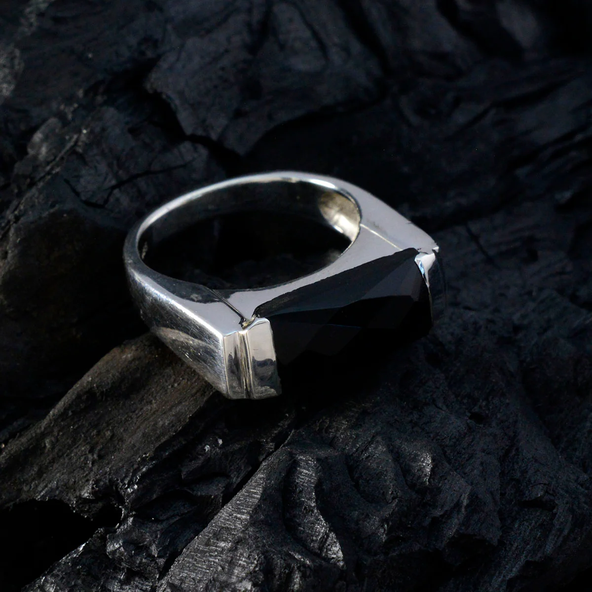 Black Onyx Solitaire Russian 925 Sterling Silver Black Gemstone Essential Abstract Ring Jewelry - Image 4