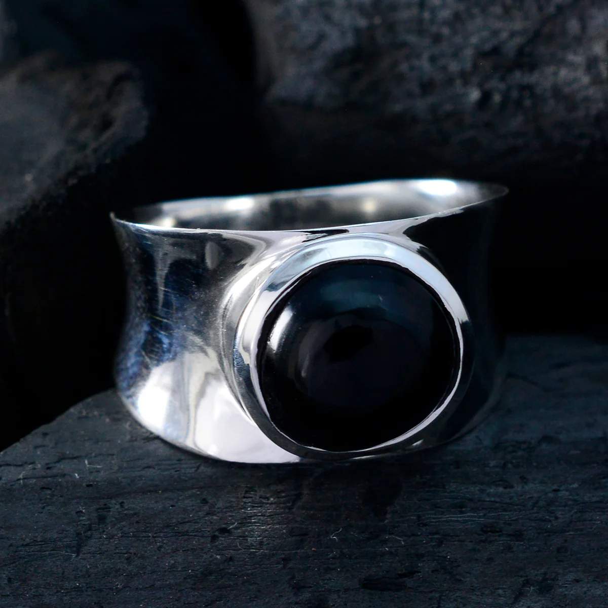 Black Onyx Solitaire Spanish 925 Sterling Silver Black Gems Edgy Armor Band Jewelry - Image 4