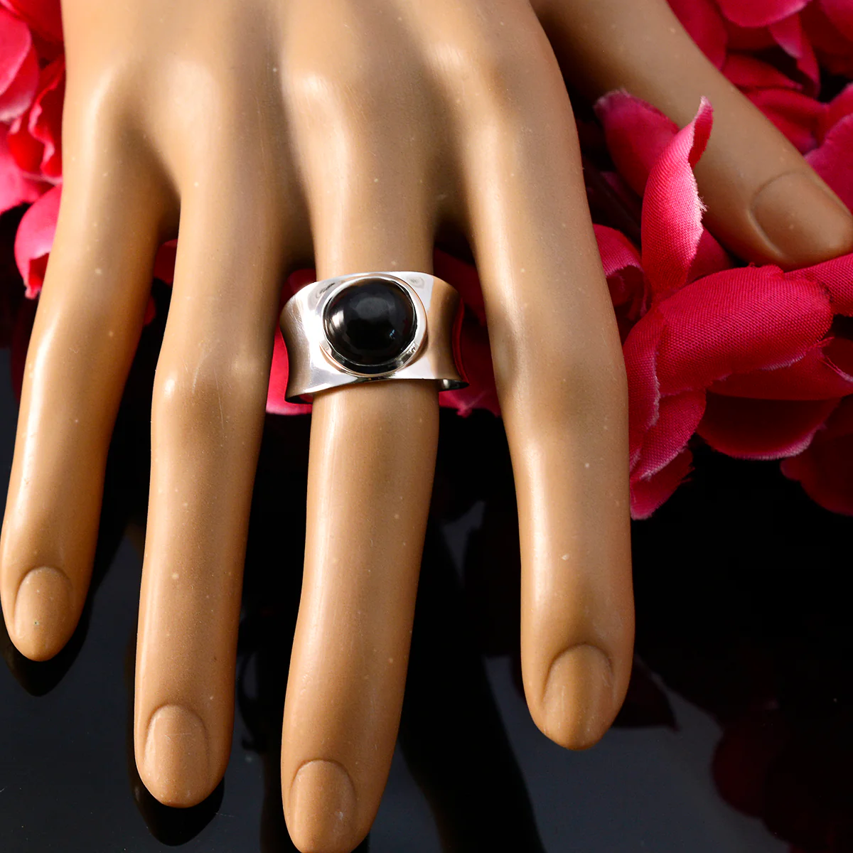 Black Onyx Solitaire Spanish 925 Sterling Silver Black Gems Edgy Armor Band Jewelry - Image 5