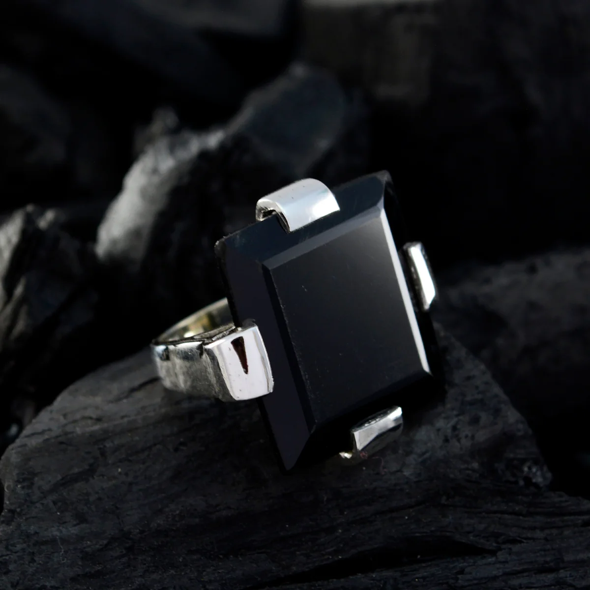 Black Onyx Solitaire Spanish 925 Sterling Silver Black Gemstone Chunky Artisan Ring Jewellery - Image 5