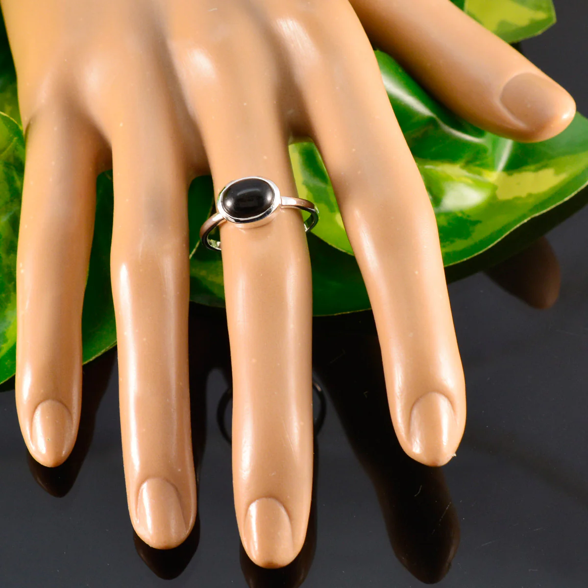 Black Onyx Solitaire Turkish Sterling Silver Black Gemstone Dainty Abstract Ring Jewellery - Image 5
