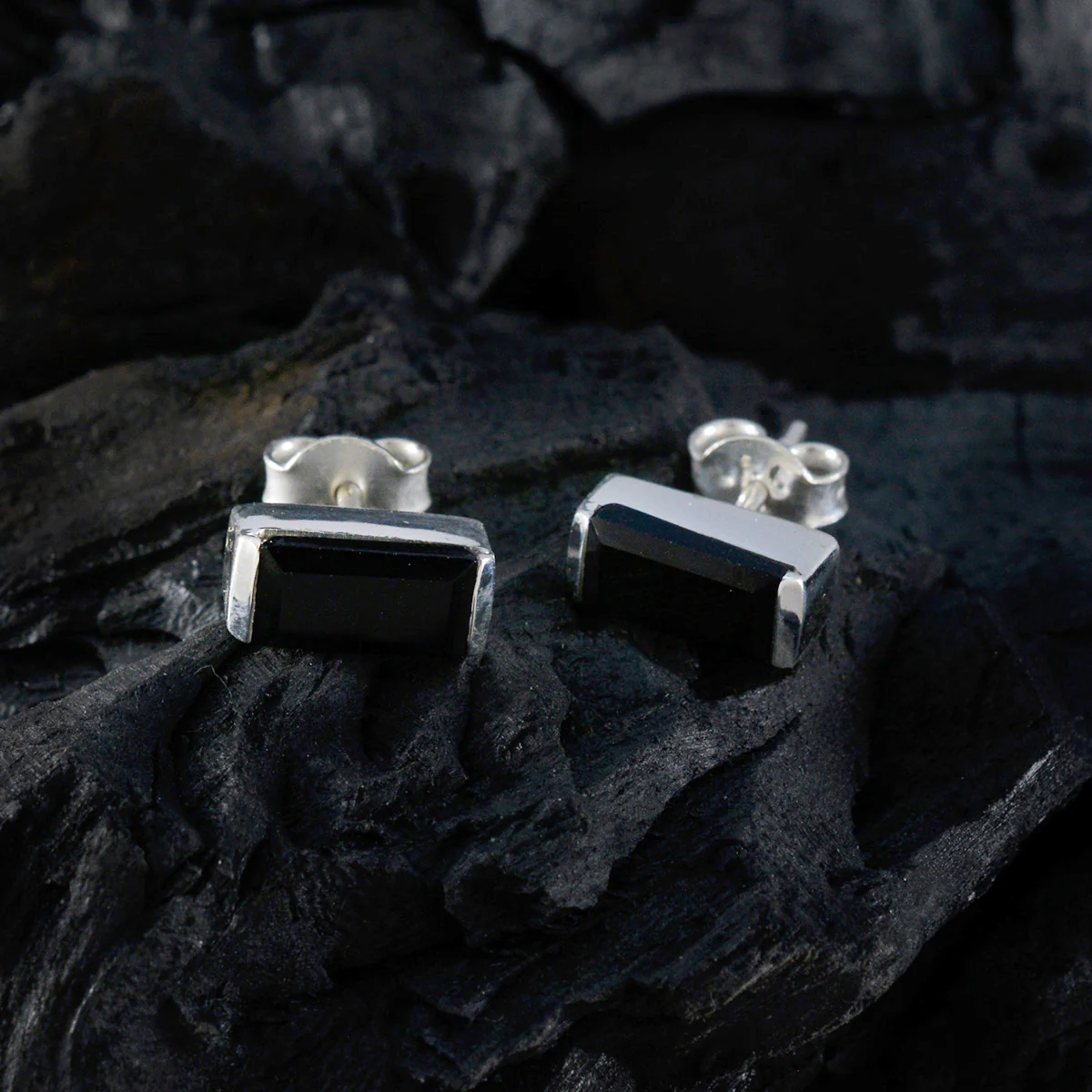 Black Onyx Spanish Ida Solitaire Stud Black 92.5 Silver Earring - Image 4