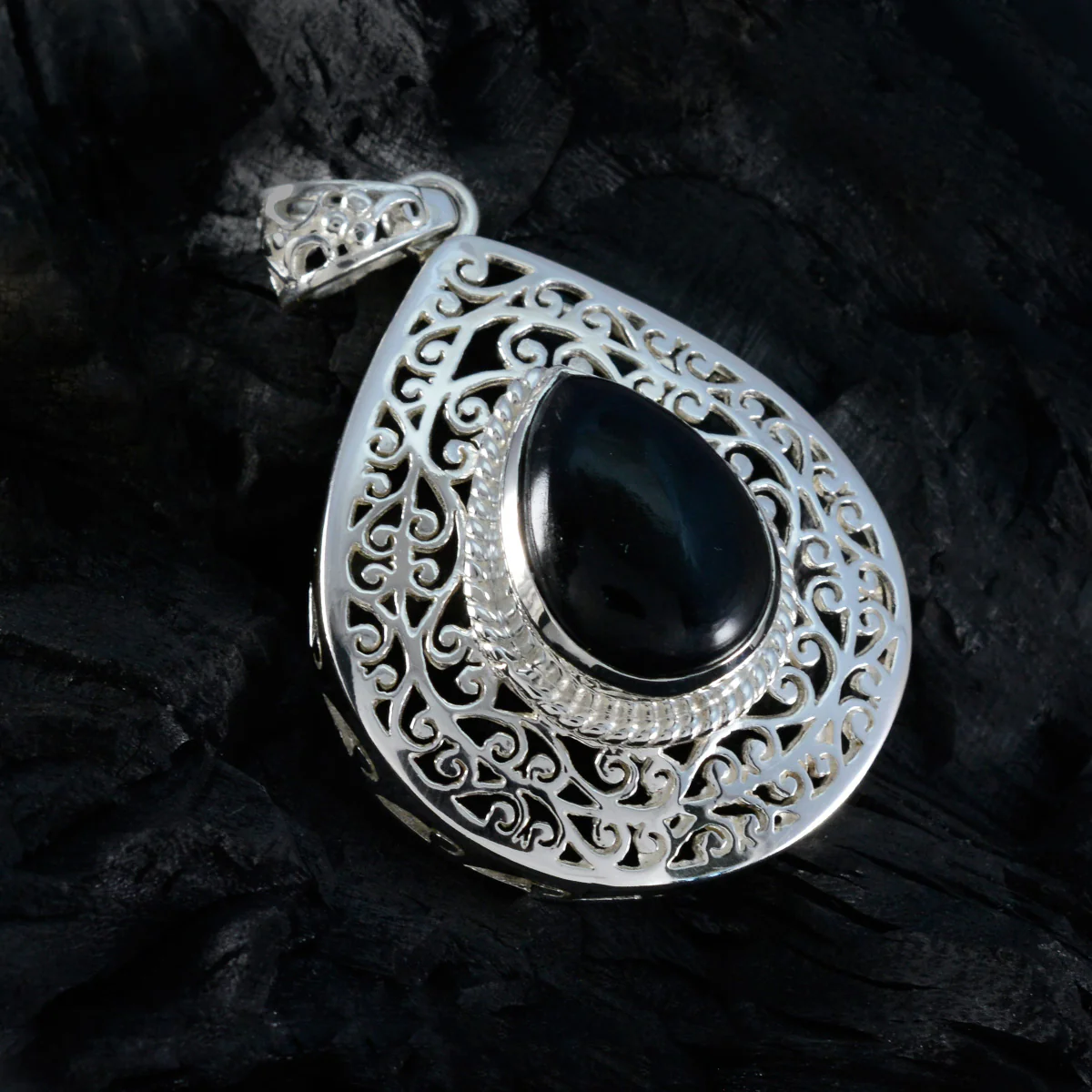 Black Onyx Statement Spanish Silver Solitaire Aisha Retro Black Pendant Jewelry - Image 3