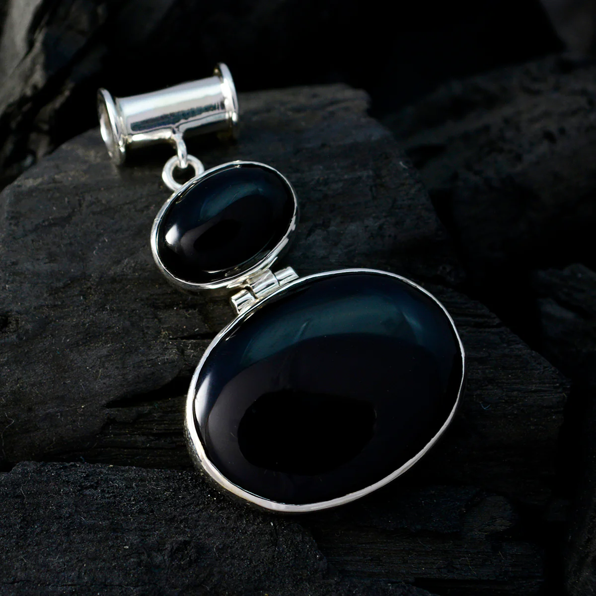 Black Onyx Statement Turkish 92.5 Silver Toi et Moi Josephine Bubble Black Pendant Jewellery - Image 3