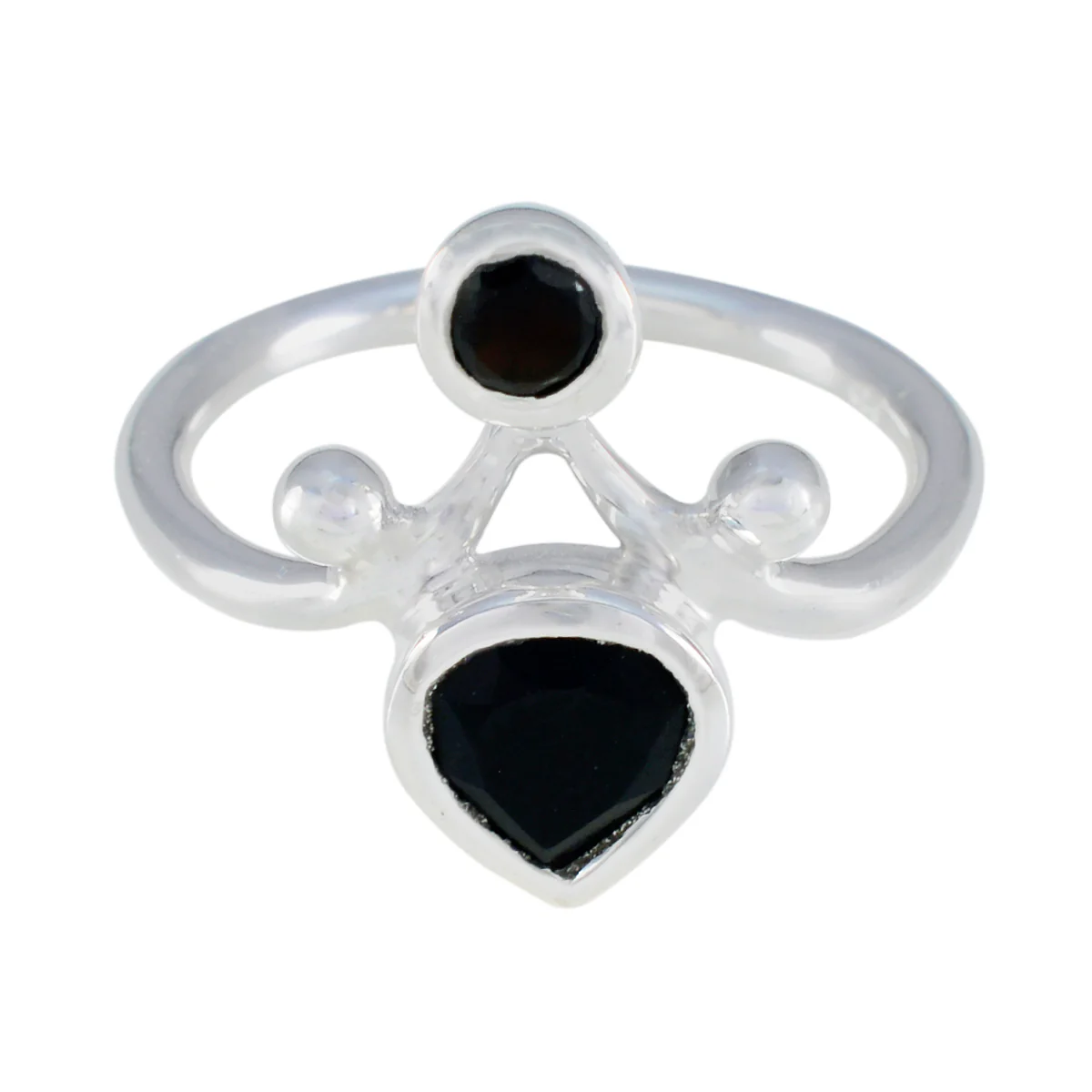 Black Onyx Toi et Moi German 925 Silver Black Gemstone Tiny Boho Ring Jewelry