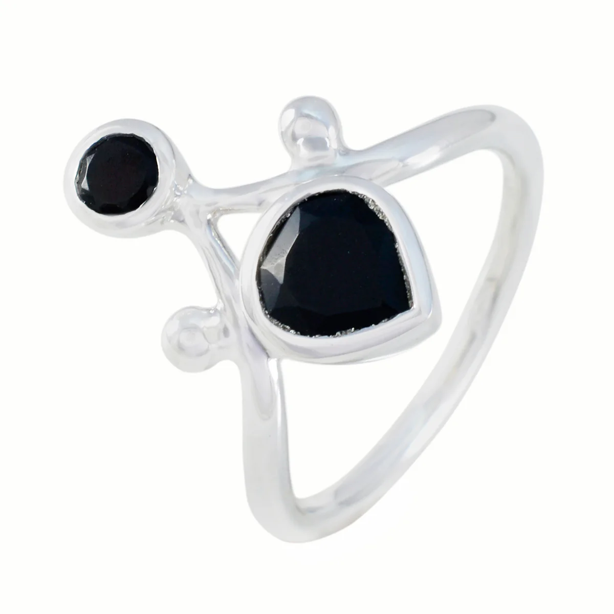 Black Onyx Toi et Moi German 925 Silver Black Gemstone Tiny Boho Ring Jewelry - Image 2
