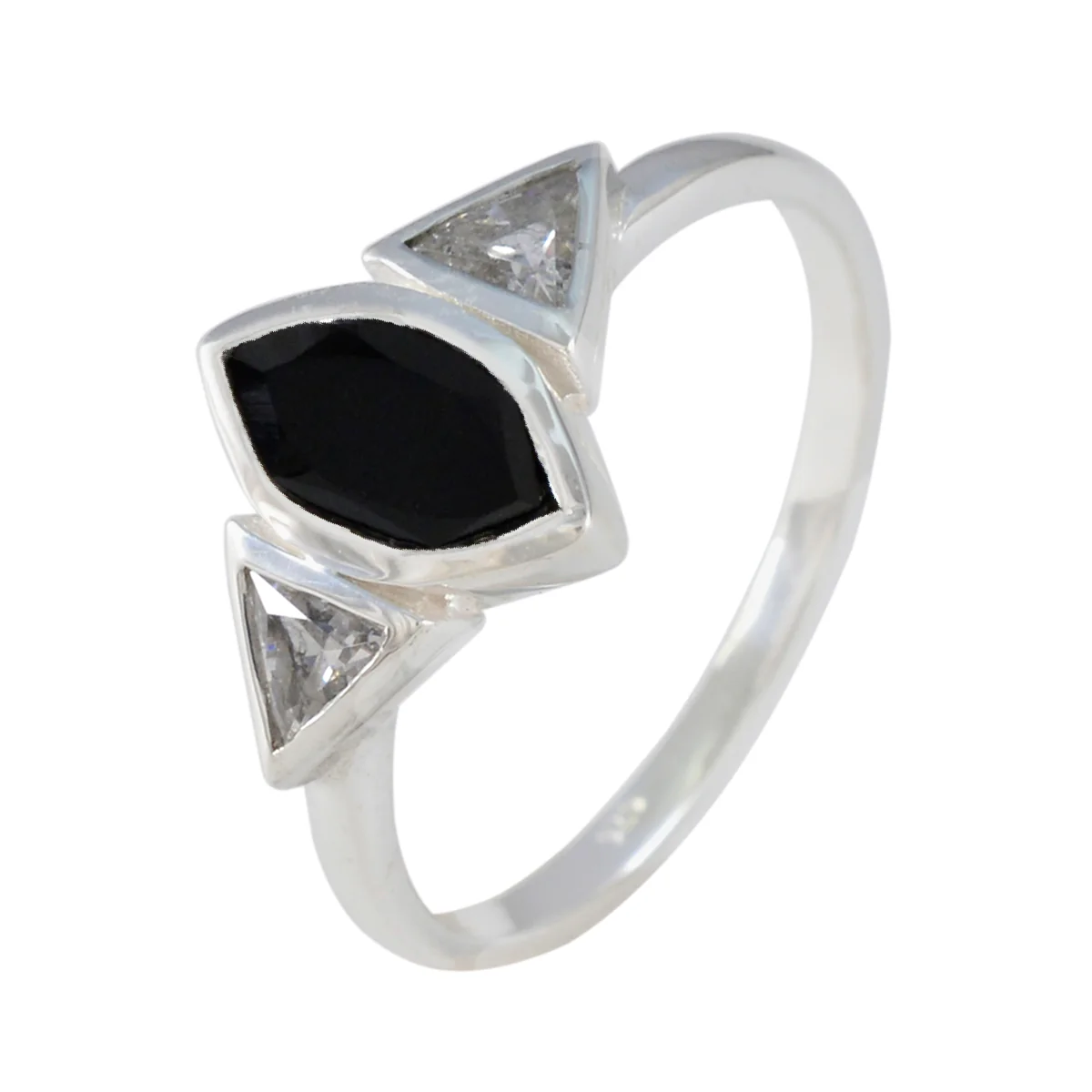Black Onyx Trilogy American 92.5 Silver Black Gems Whisper-thin Graceful Ring Jewellery - Image 2