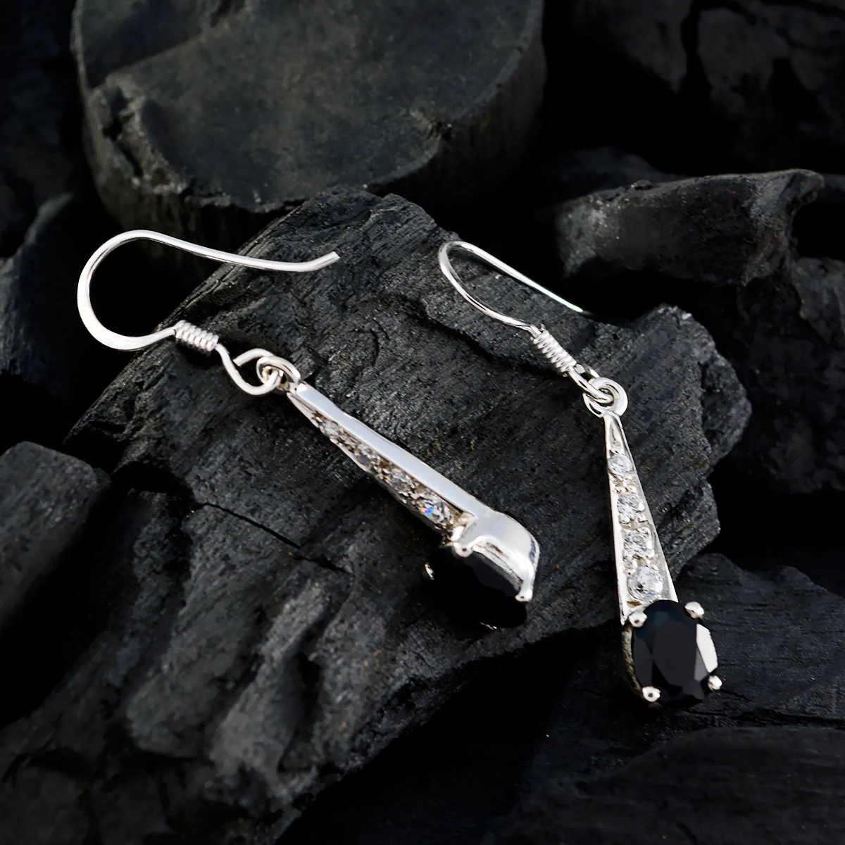 Black Onyx Turkish Hana multiple Dangle Black 925 Silver Earring - Image 2