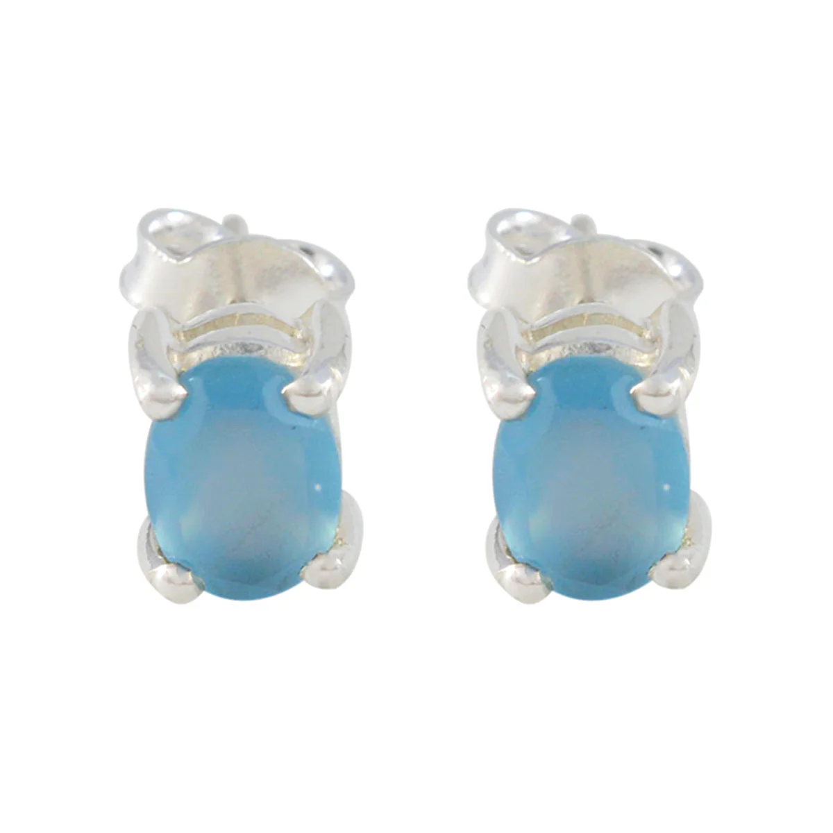Blue Chalcedony American Abigail Solitaire Stud Blue 925 Sterling Silver Earring