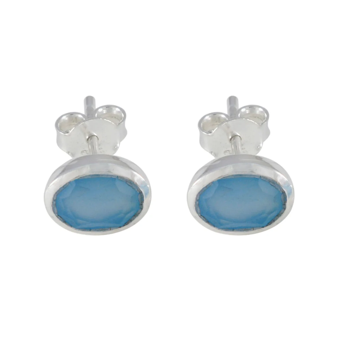 Blue Chalcedony American Hana Solitaire Stud Blue 92.5 Silver Earring