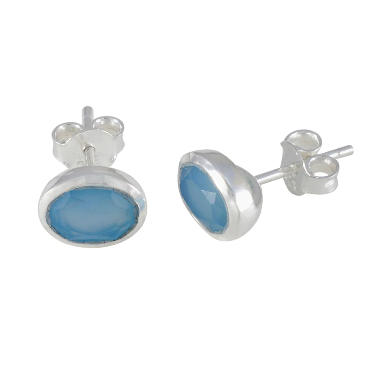 Blue Chalcedony American Hana Solitaire Stud Blue 92.5 Silver Earring - Image 2