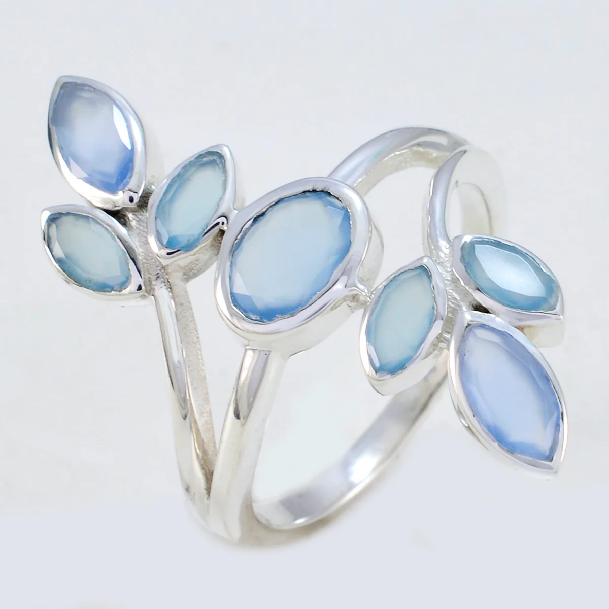 Blue Chalcedony Hepta African 925 Silver Blue Gemstones Classic Leafy Ring Jewelry - Image 2