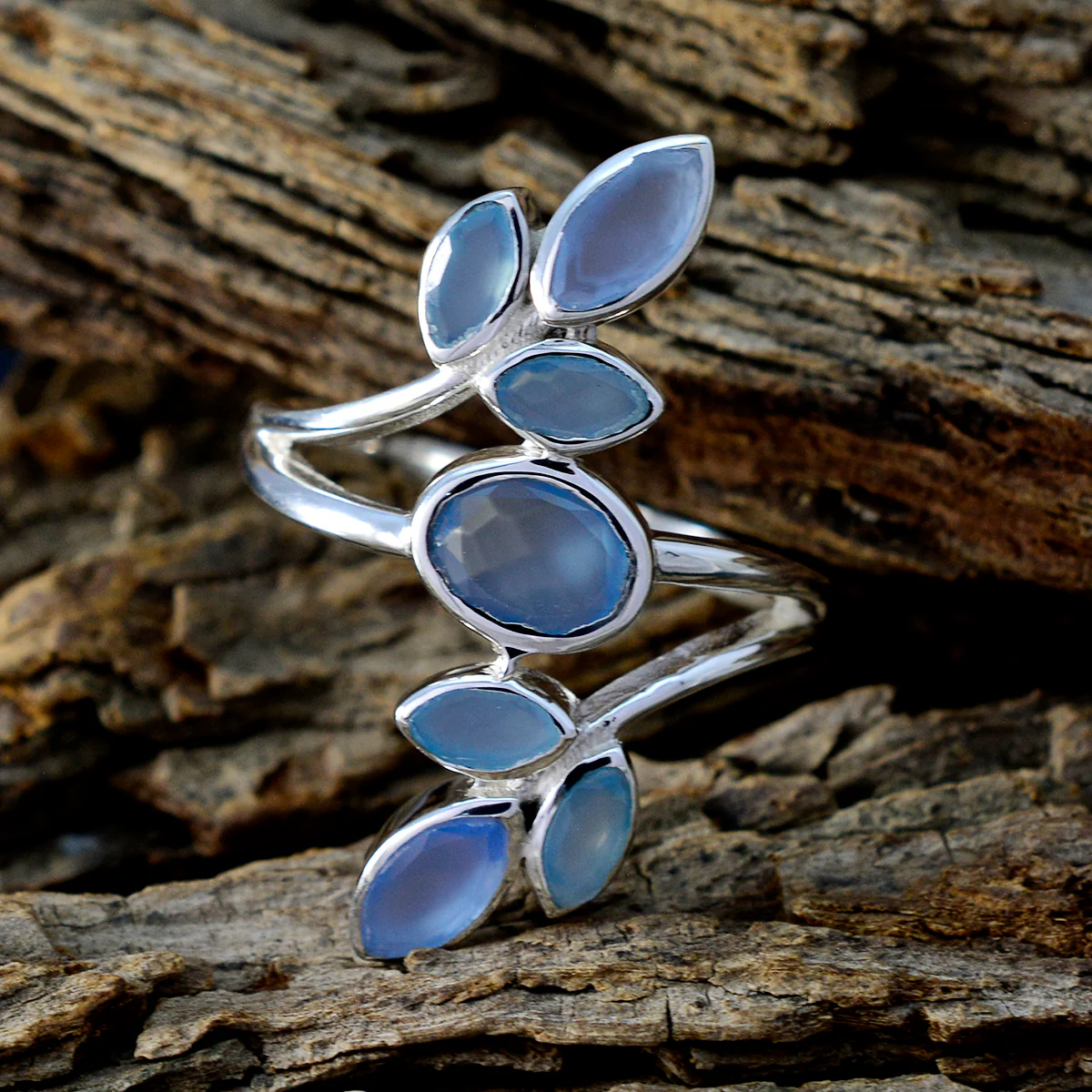 Blue Chalcedony Hepta African 925 Silver Blue Gemstones Classic Leafy Ring Jewelry - Image 3