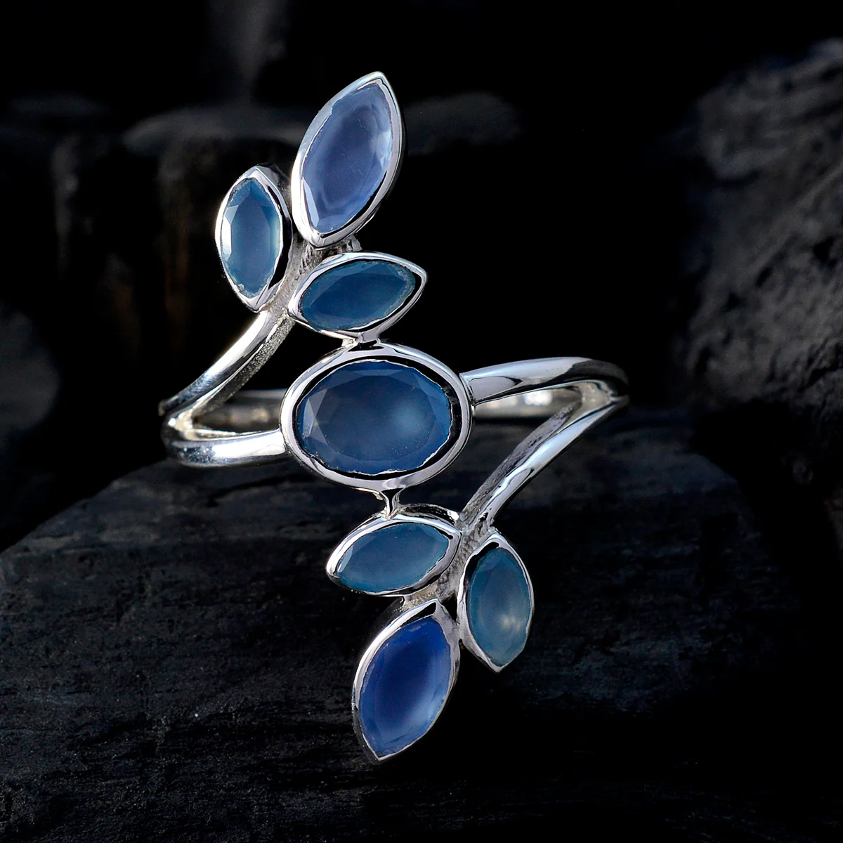 Blue Chalcedony Hepta African 925 Silver Blue Gemstones Classic Leafy Ring Jewelry - Image 4