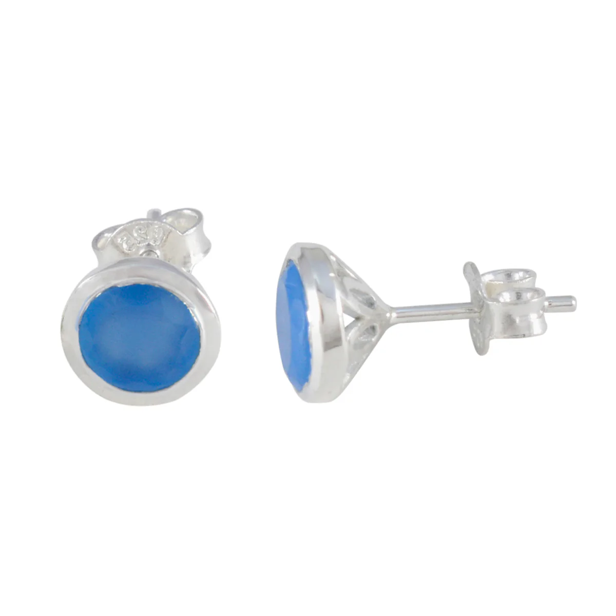 Blue Chalcedony Korean Stella Solitaire Stud Blue 925 Silver Earring