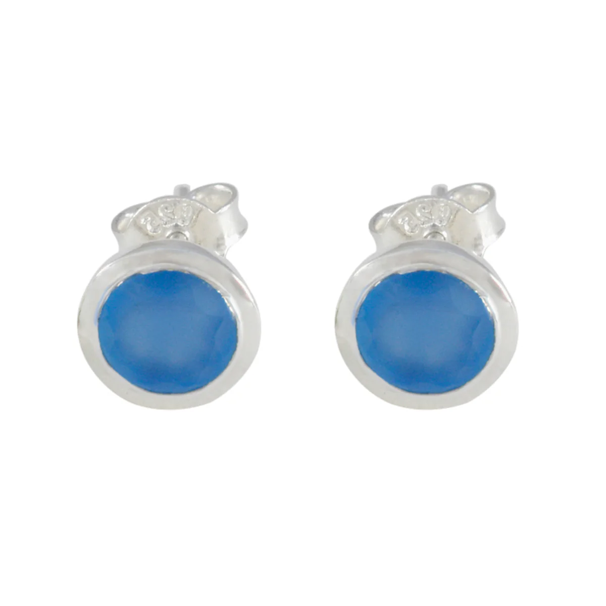 Blue Chalcedony Korean Stella Solitaire Stud Blue 925 Silver Earring - Image 2