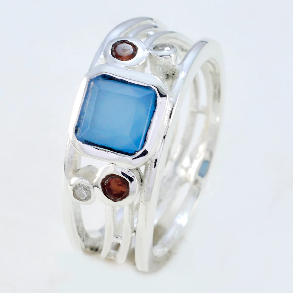 Blue Chalcedony Penta Moroccan 925 Silver Blue Gemstone Minimal Modern Ring Jewellery - Image 2