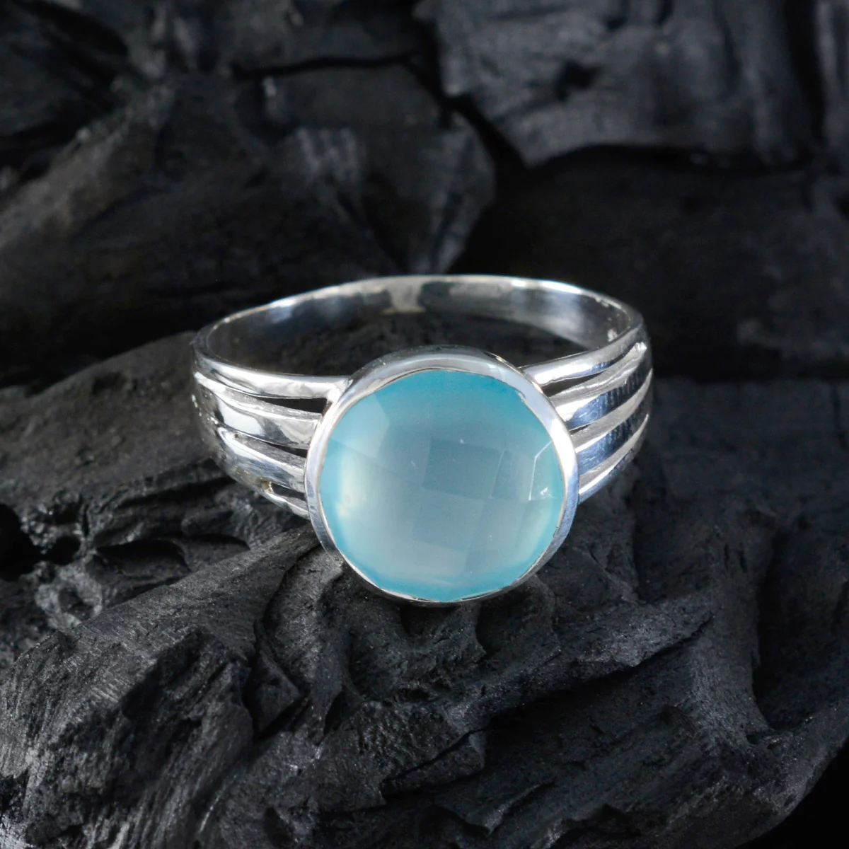 Blue Chalcedony Solitaire African 925 Silver Blue Gems Classic Romantic Ring Jewellery - Image 5