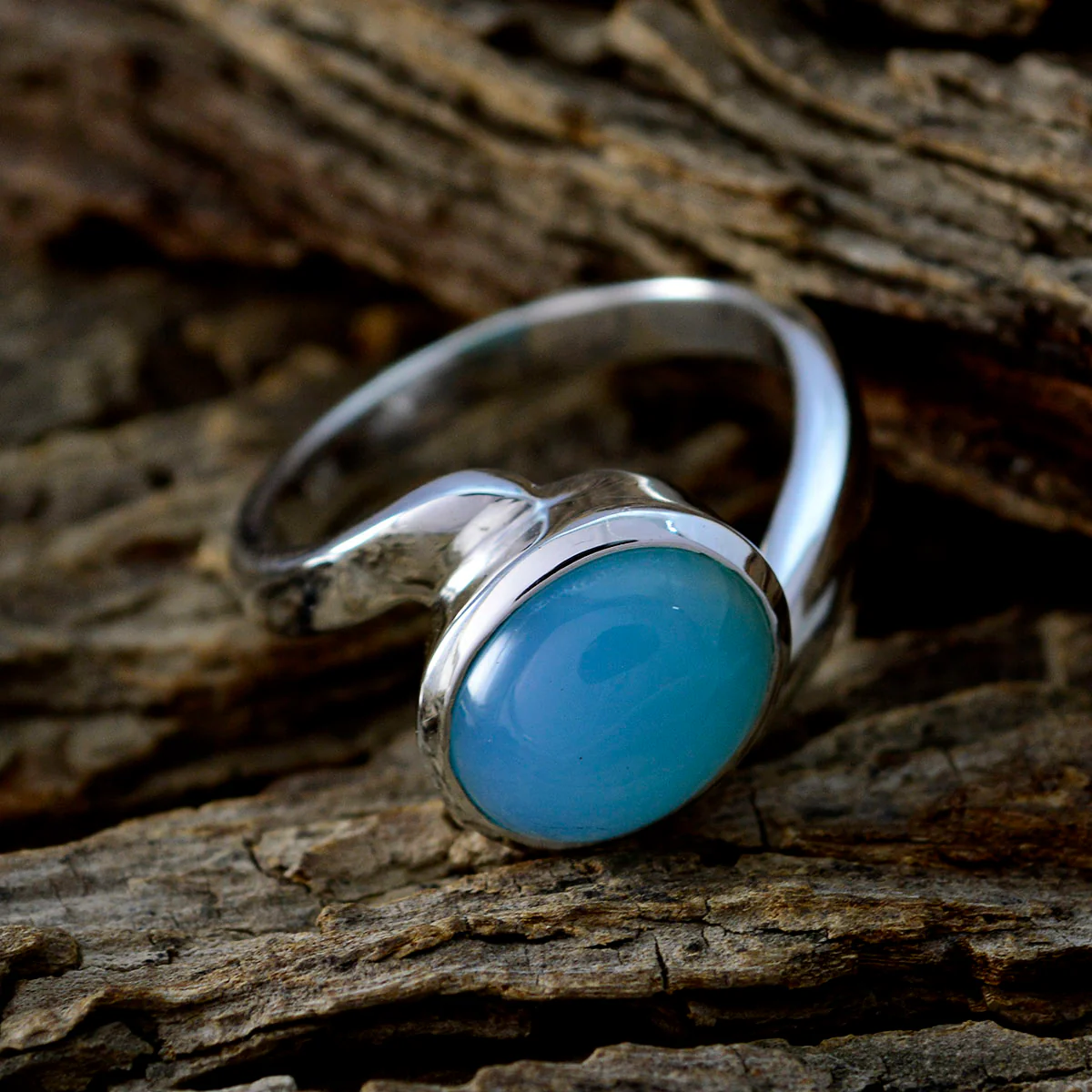 Blue Chalcedony Solitaire African 925 Sterling Silver Blue Gemstones Minimal Contemporary Ring Jewellery - Image 3