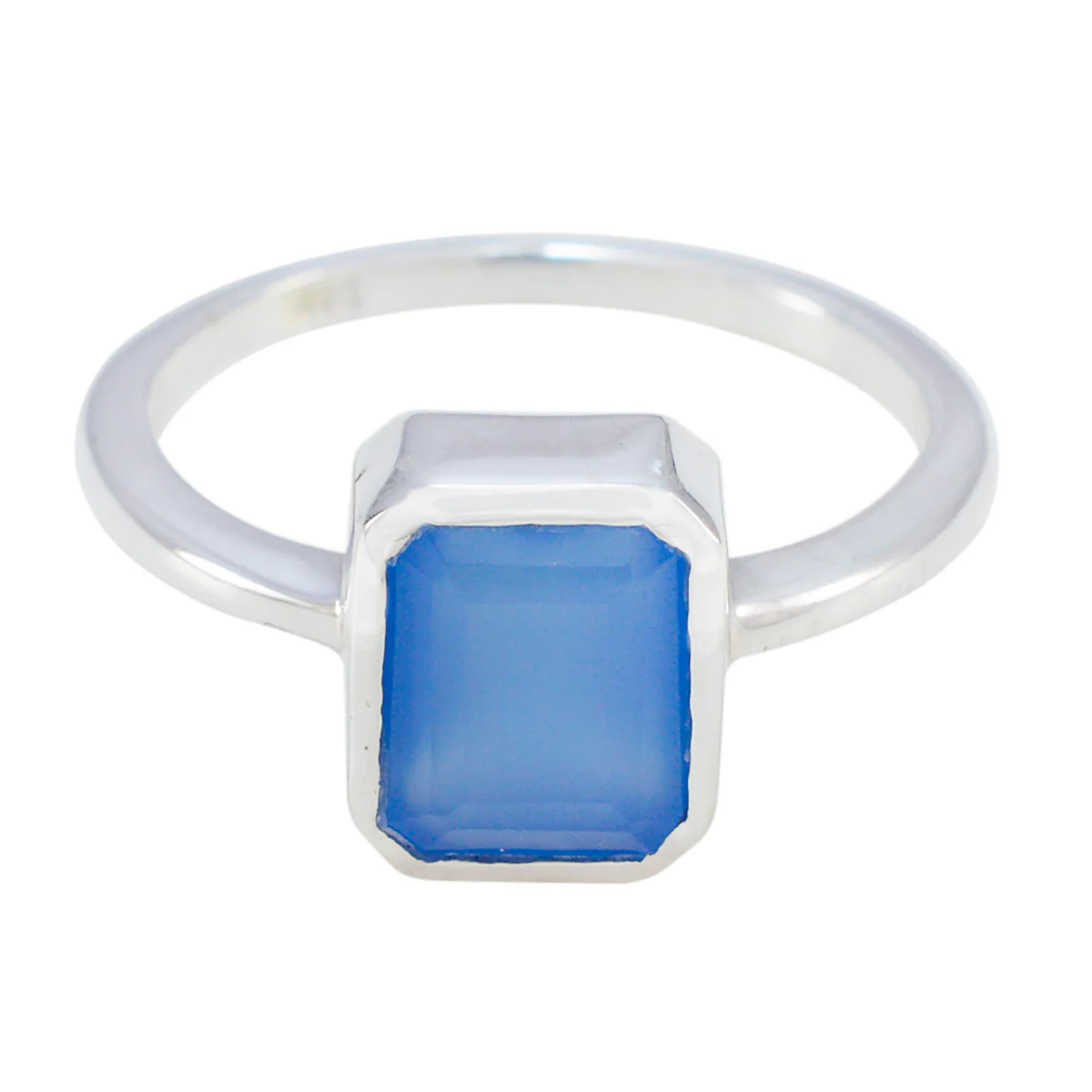 Blue Chalcedony Solitaire American 925 Sterling Silver Blue Gems Whisper-thin Sophisticated Ring Jewelry