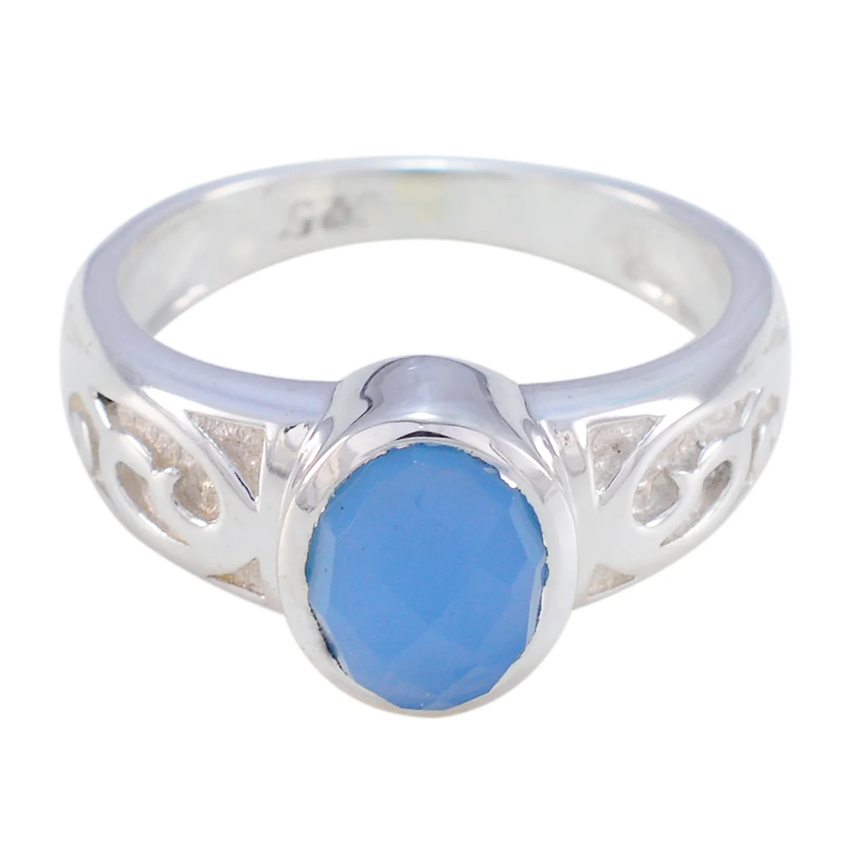 Blue Chalcedony Solitaire Australian 92.5 Silver Blue Gems Slim Rope-Wire Ring Jewellery