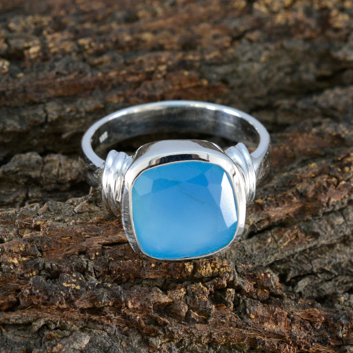 Blue Chalcedony Solitaire Egyptian 92.5 Silver Blue Gemstone Eye-catching Armor Ring Jewellery - Image 4