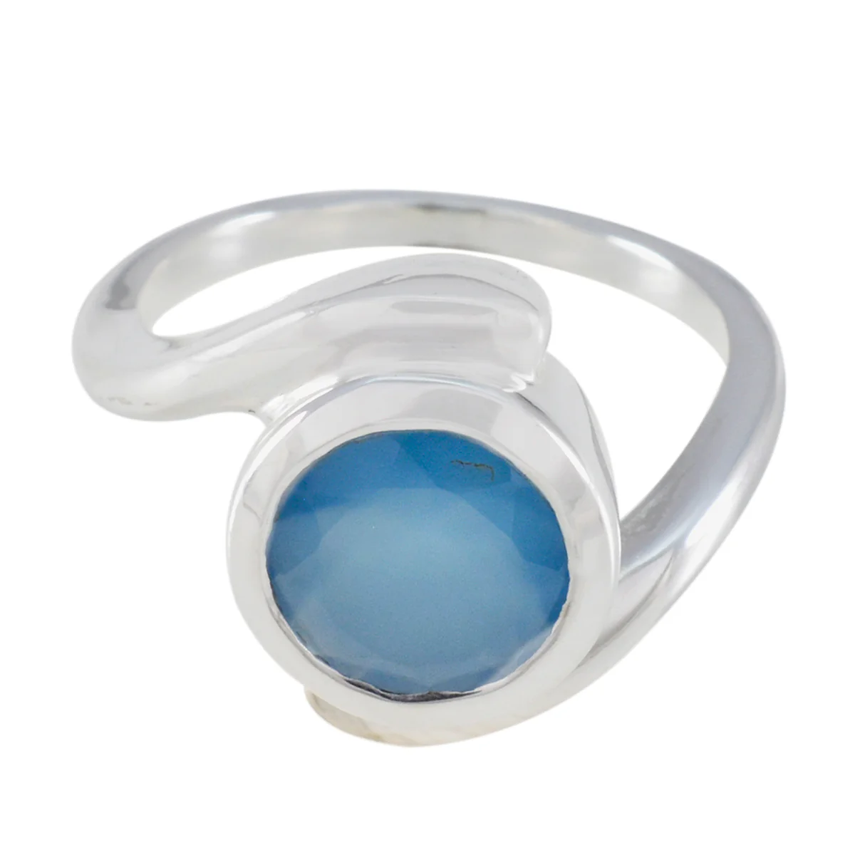 Blue Chalcedony Solitaire Egyptian Silver Blue Gems Eye-catching Contemporary Ring Jewelry