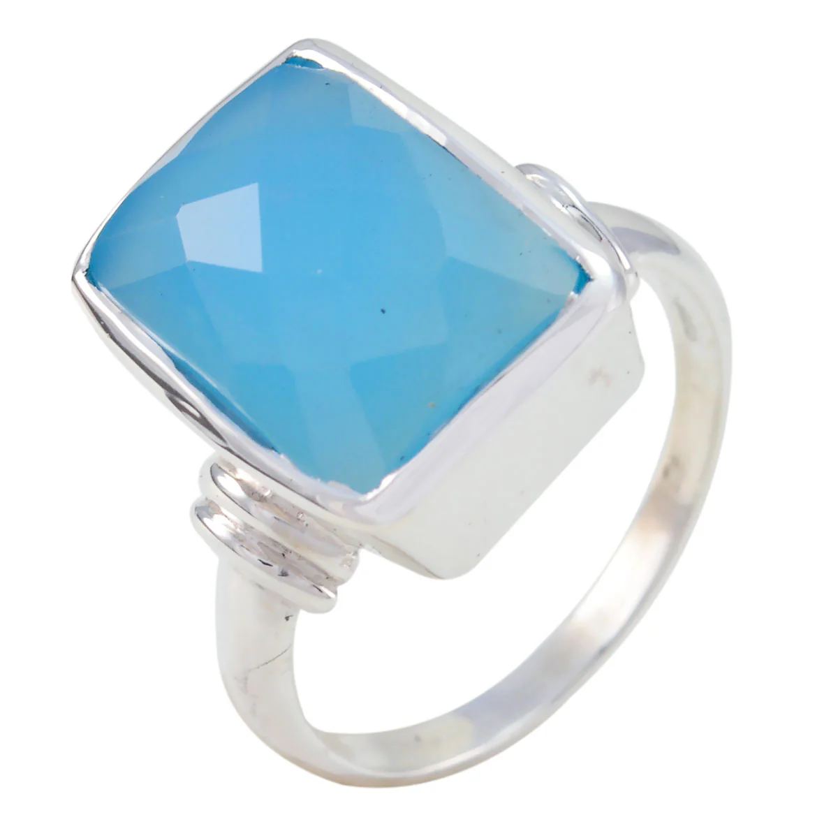 Blue Chalcedony Solitaire Egyptian Silver Blue Gemstones Eye-catching Signet Ring Jewelry