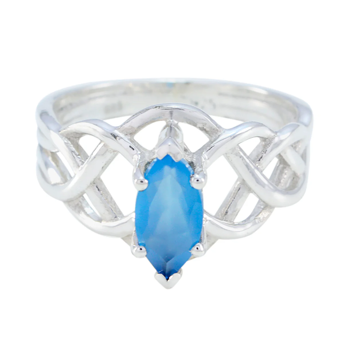 Blue Chalcedony Solitaire Egyptian Sterling Silver Blue Gems Tiny Art Deco Ring Jewelry - Image 2
