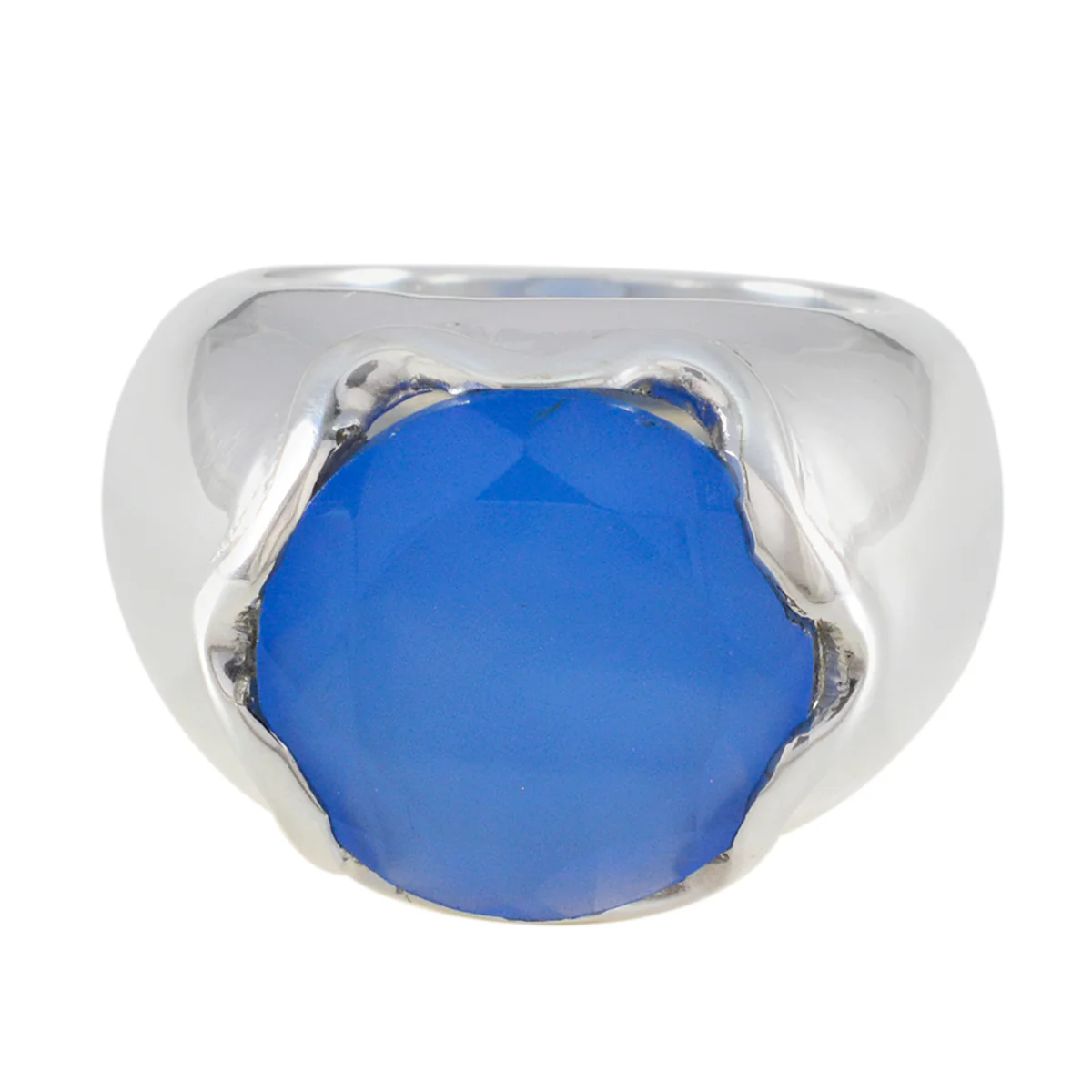 Blue Chalcedony Solitaire French 925 Silver Blue Gemstone Chunky Romantic Ring Jewelry
