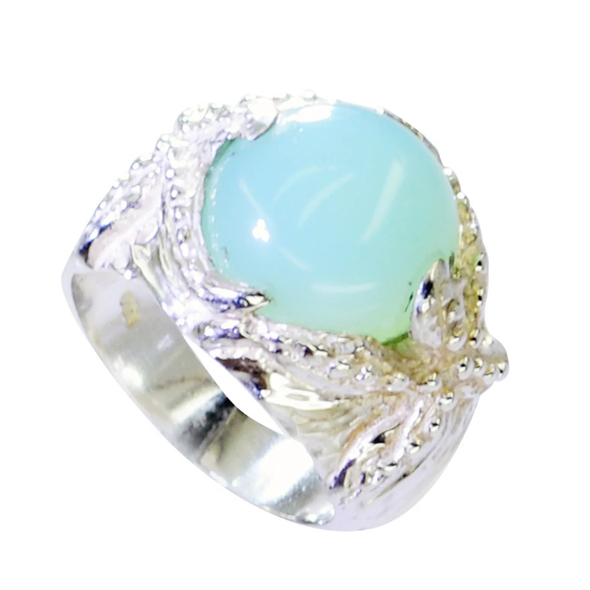 Blue Chalcedony Solitaire French Silver Blue Gemstones Statement Art Deco Ring Jewellery - Image 2