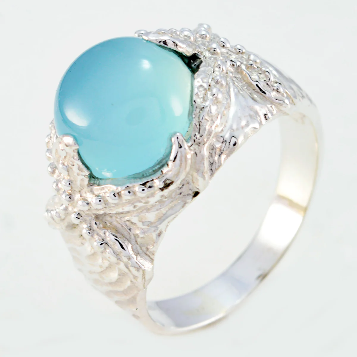Blue Chalcedony Solitaire French Silver Blue Gemstones Statement Art Deco Ring Jewellery - Image 3