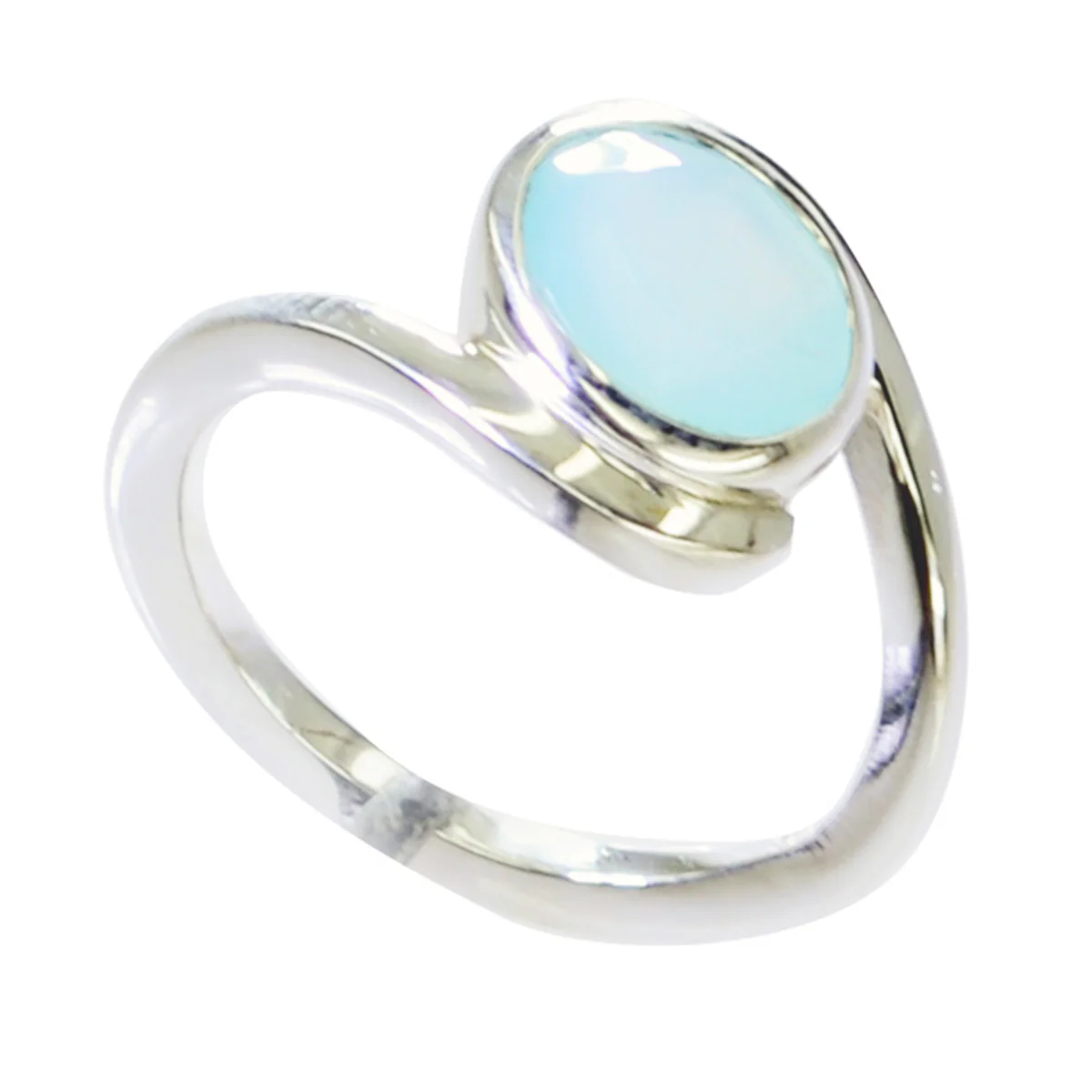 Blue Chalcedony Solitaire French Sterling Silver Blue Gemstones Minimal Ethnic Ring Jewelry