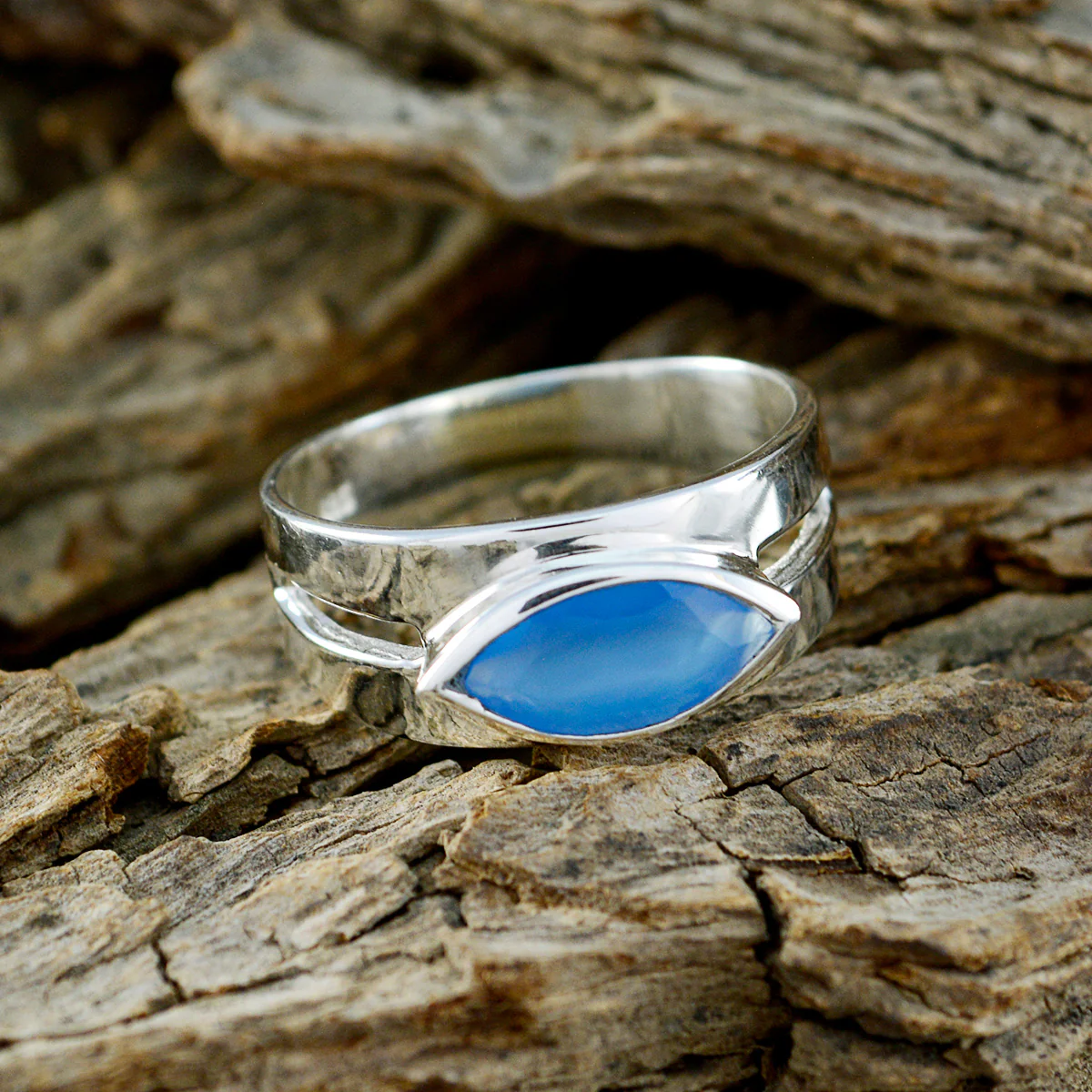 Blue Chalcedony Solitaire German 925 Silver Blue Gems Slim Trendy Ring Jewellery - Image 4
