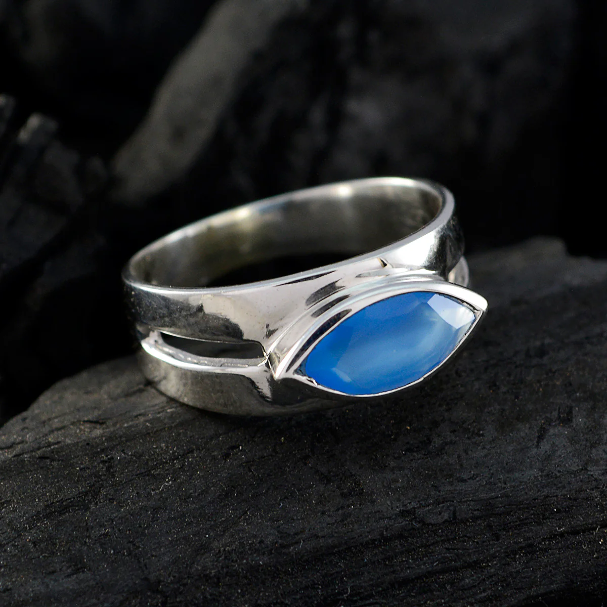 Blue Chalcedony Solitaire German 925 Silver Blue Gems Slim Trendy Ring Jewellery - Image 5