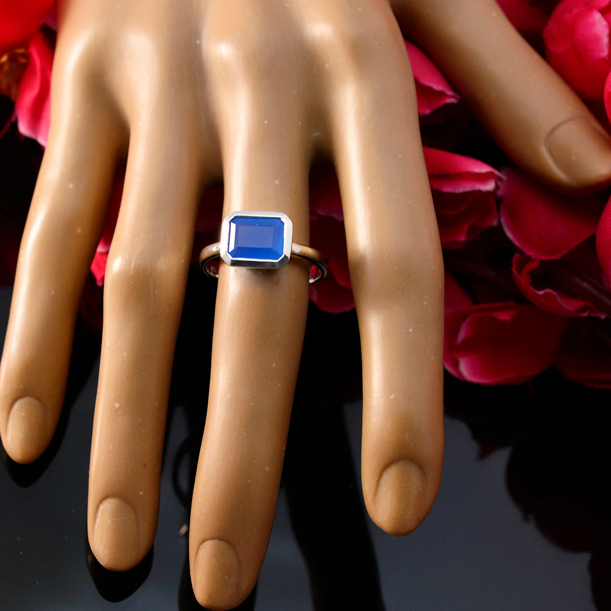 Blue Chalcedony Solitaire German Sterling Silver Blue Gems Tiny Luxurious Ring Jewelry - Image 5