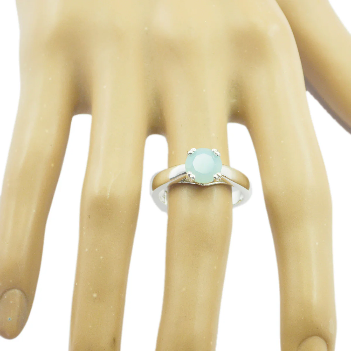 Blue Chalcedony Solitaire Indian 925 Sterling Silver Blue Gems Tiny Fairytale Ring Jewelry - Image 3