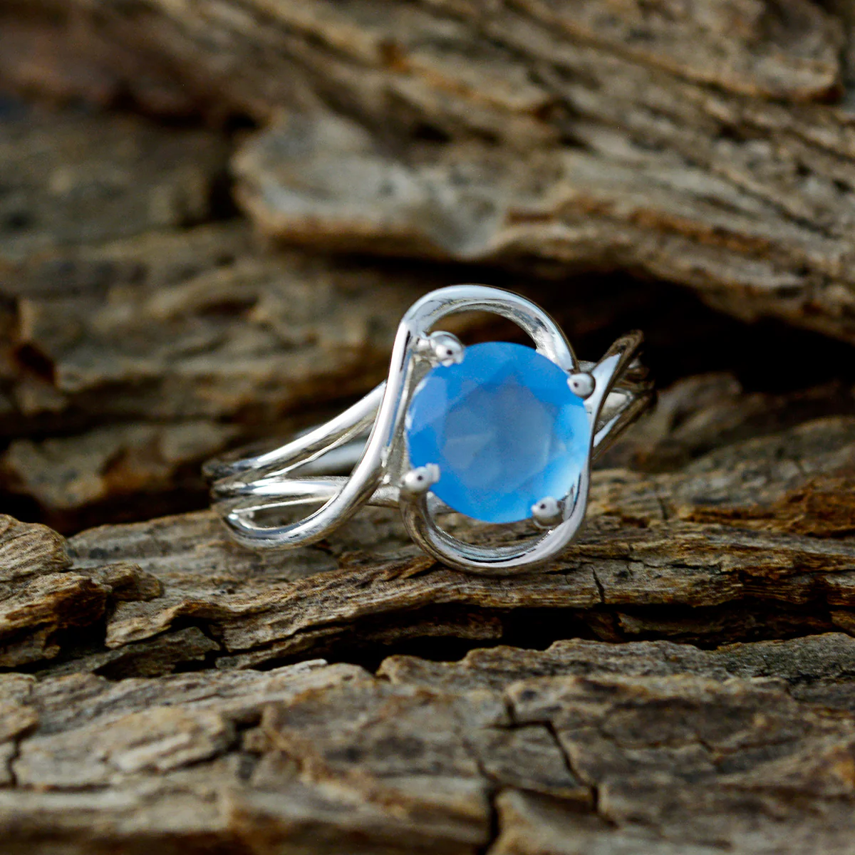 Blue Chalcedony Solitaire Japanese 925 Silver Blue Gemstones Delicate Romantic Ring Jewelry - Image 3