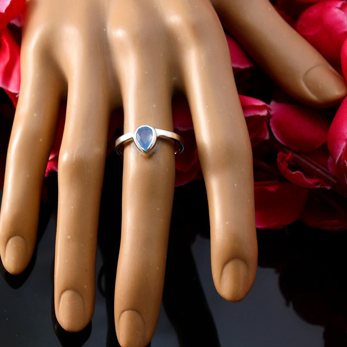 Blue Chalcedony Solitaire Japanese 925 Sterling Silver Blue Gems Dainty valentine Ring Jewellery - Image 5