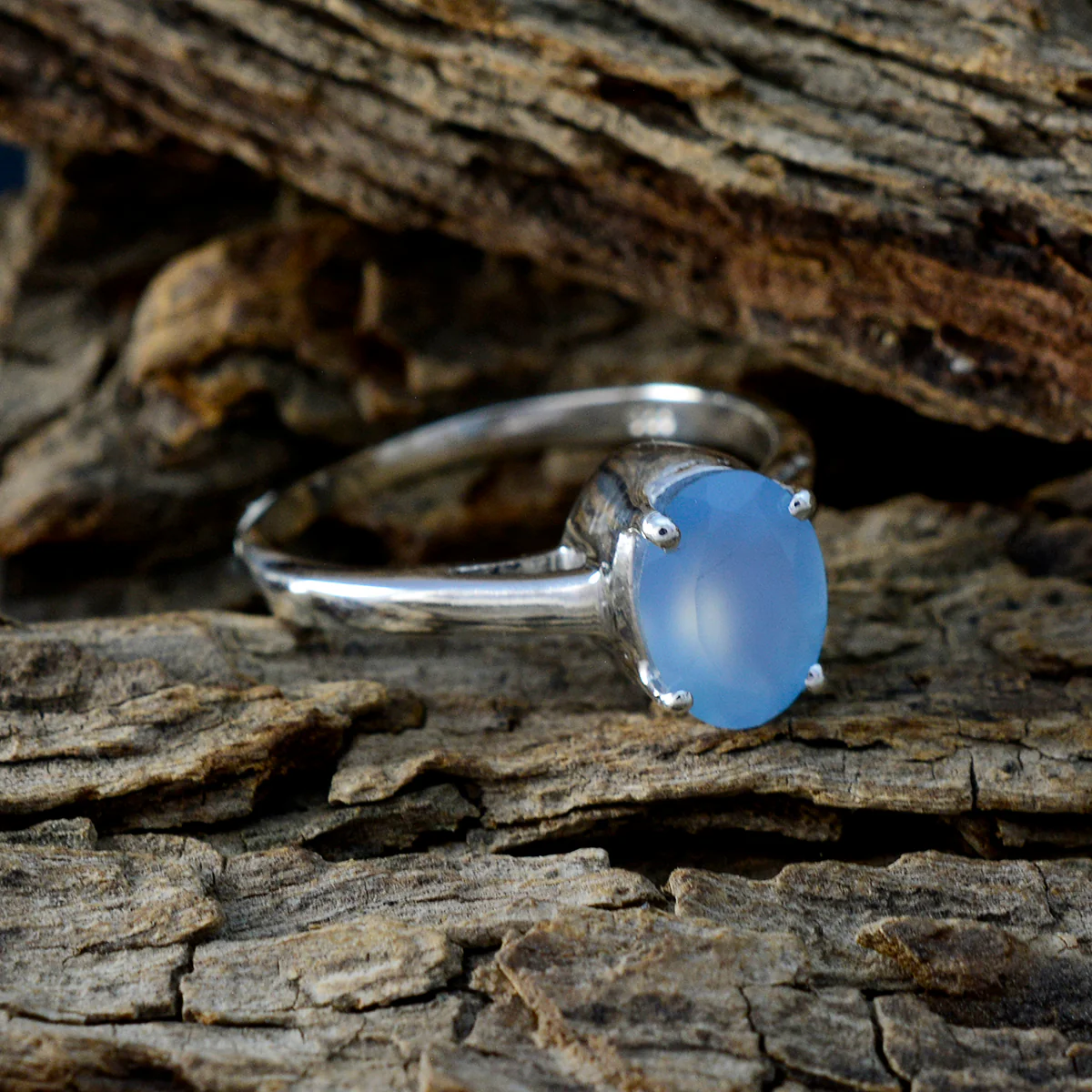 Blue Chalcedony Solitaire Japanese 925 Sterling Silver Blue Gemstone Delicate Feminine Ring Jewelry - Image 3