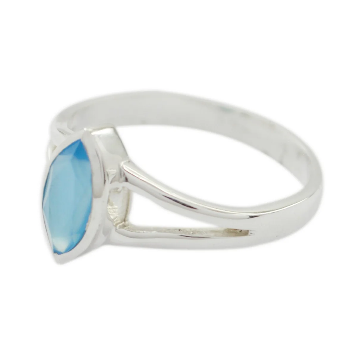 Blue Chalcedony Solitaire Japanese Silver Blue Gems Dainty Geometric Ring Jewelry - Image 2