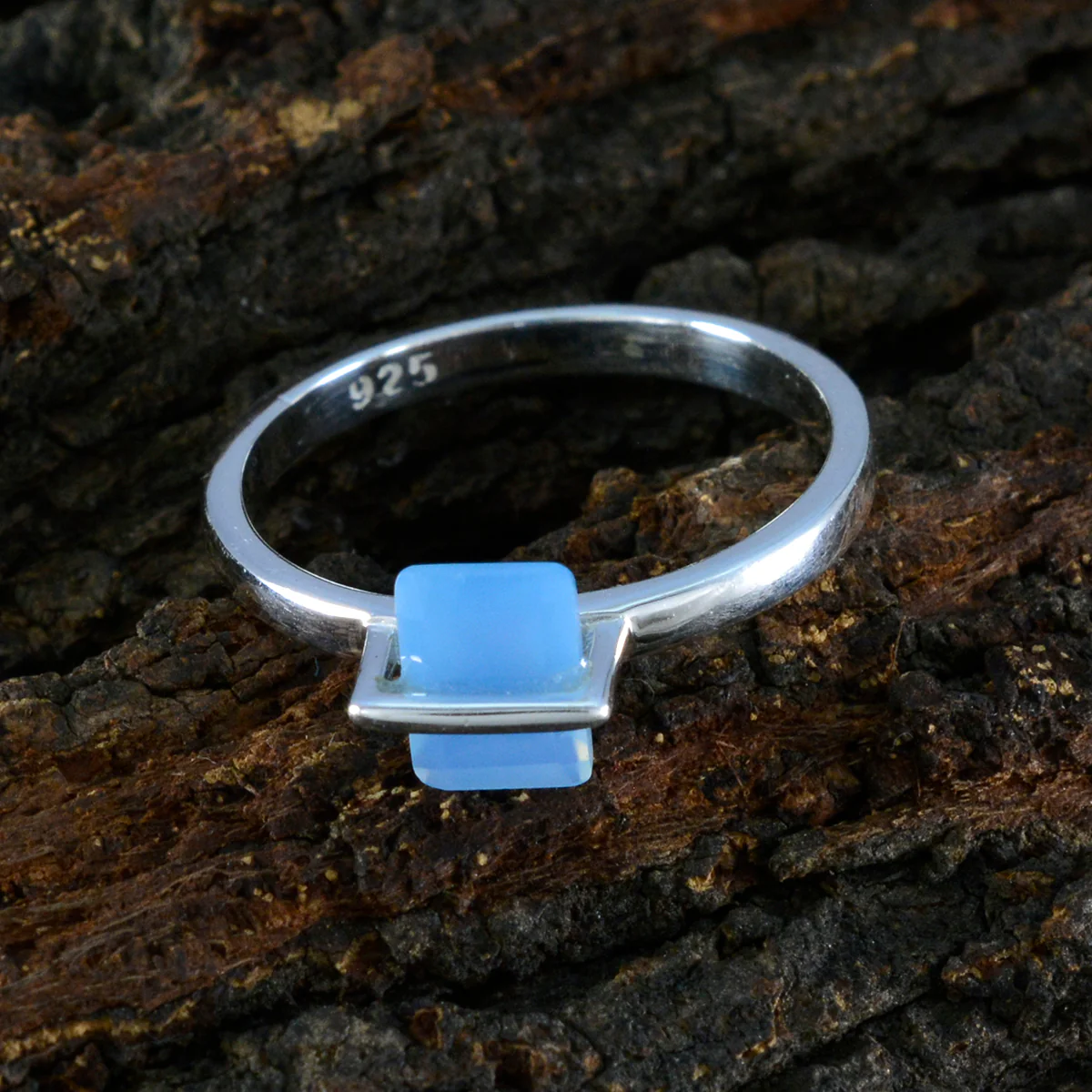 Blue Chalcedony Solitaire Korean 925 Silver Blue Gems Dainty Fairytale Ring Jewellery - Image 3