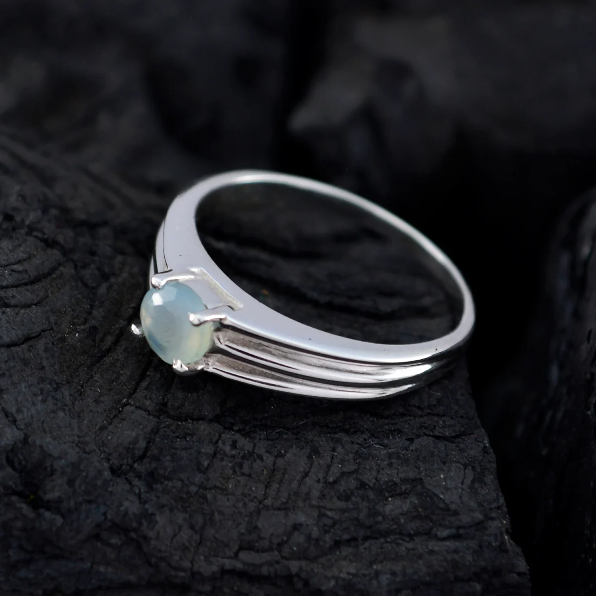Blue Chalcedony Solitaire Korean Sterling Silver Blue Gemstone Dainty Fairytale Ring Jewelry - Image 5