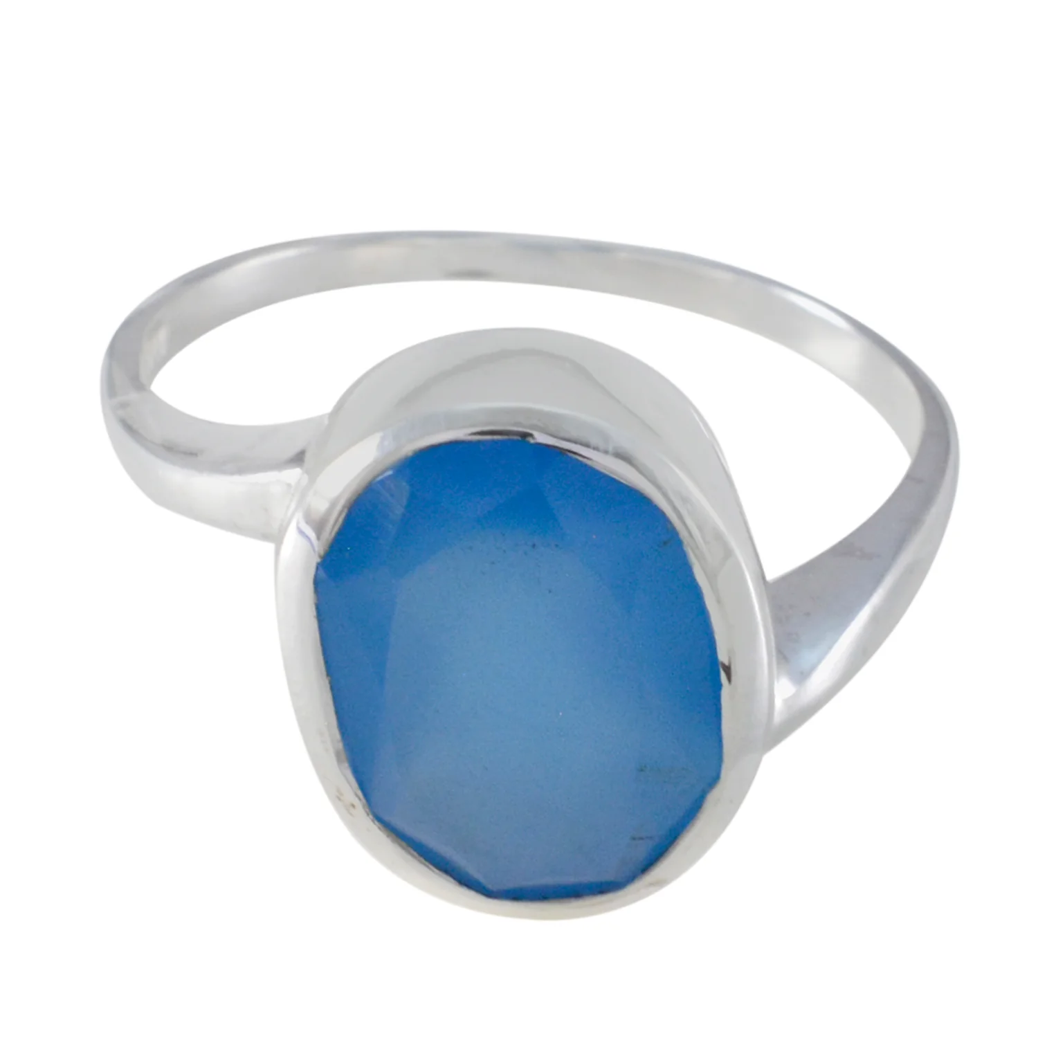 Blue Chalcedony Solitaire Korean Sterling Silver Blue Gemstones Whisper-thin Contemporary Ring Jewellery